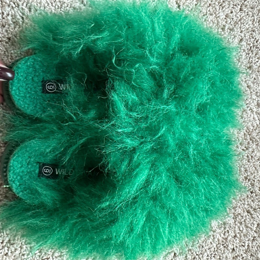 Wild Green Fuzzy Slippers